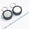 New Design custom tire shape unusual wheel key rings with mini steel tape measure